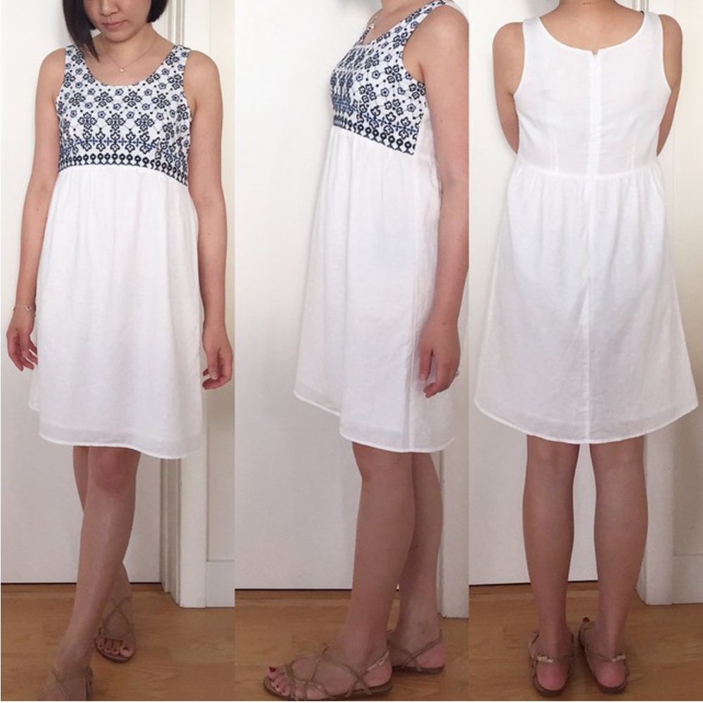 Loft White knee length Dress with crochet detail